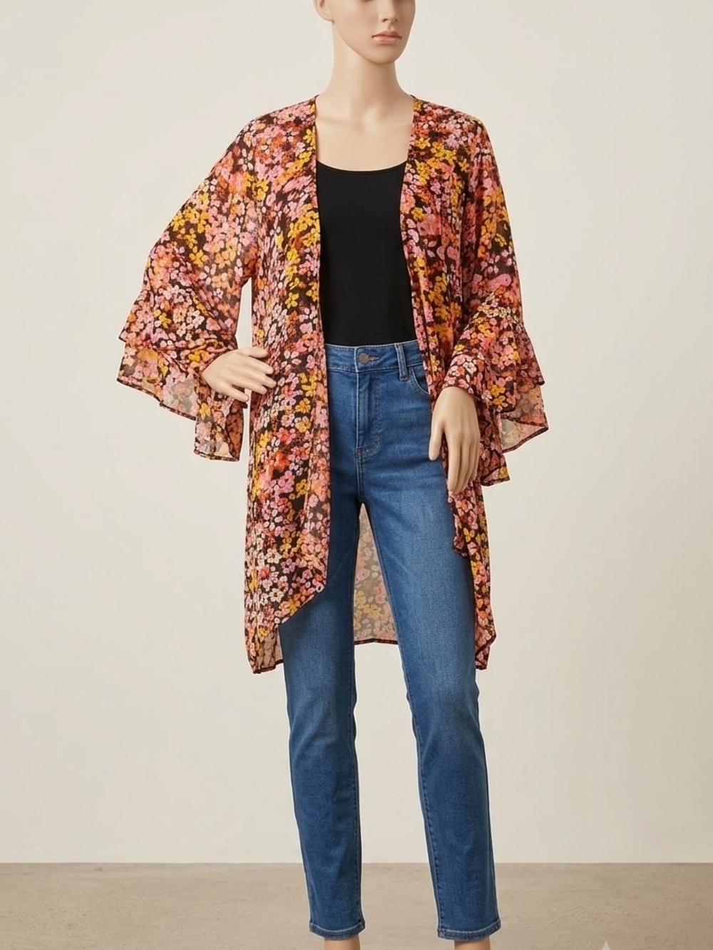 Live 4 Truth Floral Sheer Kimono in Pink, Yellow & Black